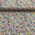 Tissu lin viscose fleuri multi couleur bleu