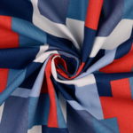 Tissu canevas forme géométrique bleu et rouge