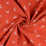 Tissu double gaze orange papillon blanc  (1)