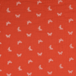 Tissu double gaze orange papillon blanc