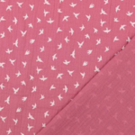 Tissu double gaze rose mauve oiseau blanc  (2)