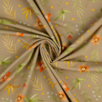 Tissu jersey coton beige fleur orange  (1)