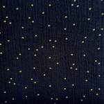 Tissu double gaze pois or bleu marine
