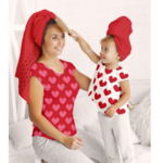 Tissu jersey coton blanc cœur rouge