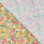 Tissu viscose fleuri rose sur fond jaune (2)