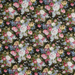 Tissu popeline de coton fleuri fond noir (900)