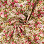 Tissu popeline de coton fleuri fond beige (900) (1)