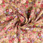 Tissu popeline de coton fleuri fond rose (900) (1)
