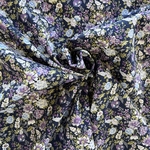 Tissu popeline de coton fleuri romantique bleu nuit et mauve. (1)