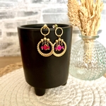 Boucles d'oreilles acier inoxydable anneau et rose fuchsia