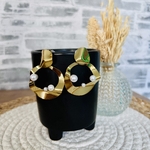 Boucles doreilles acier inoxydable rond ondulé et imitation perle