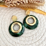 Boucles d'oreilles acier inoxydable et anneau résine verte.
