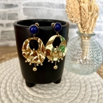 Boucles doreilles acier inoxydable pendantes martelées avec pierre lapis-lazuli