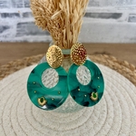 Boucles doreilles pendantes acier inoxydable et résine bleu vert