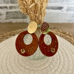 Boucles doreilles pendantes acier inoxydable et résine caramel