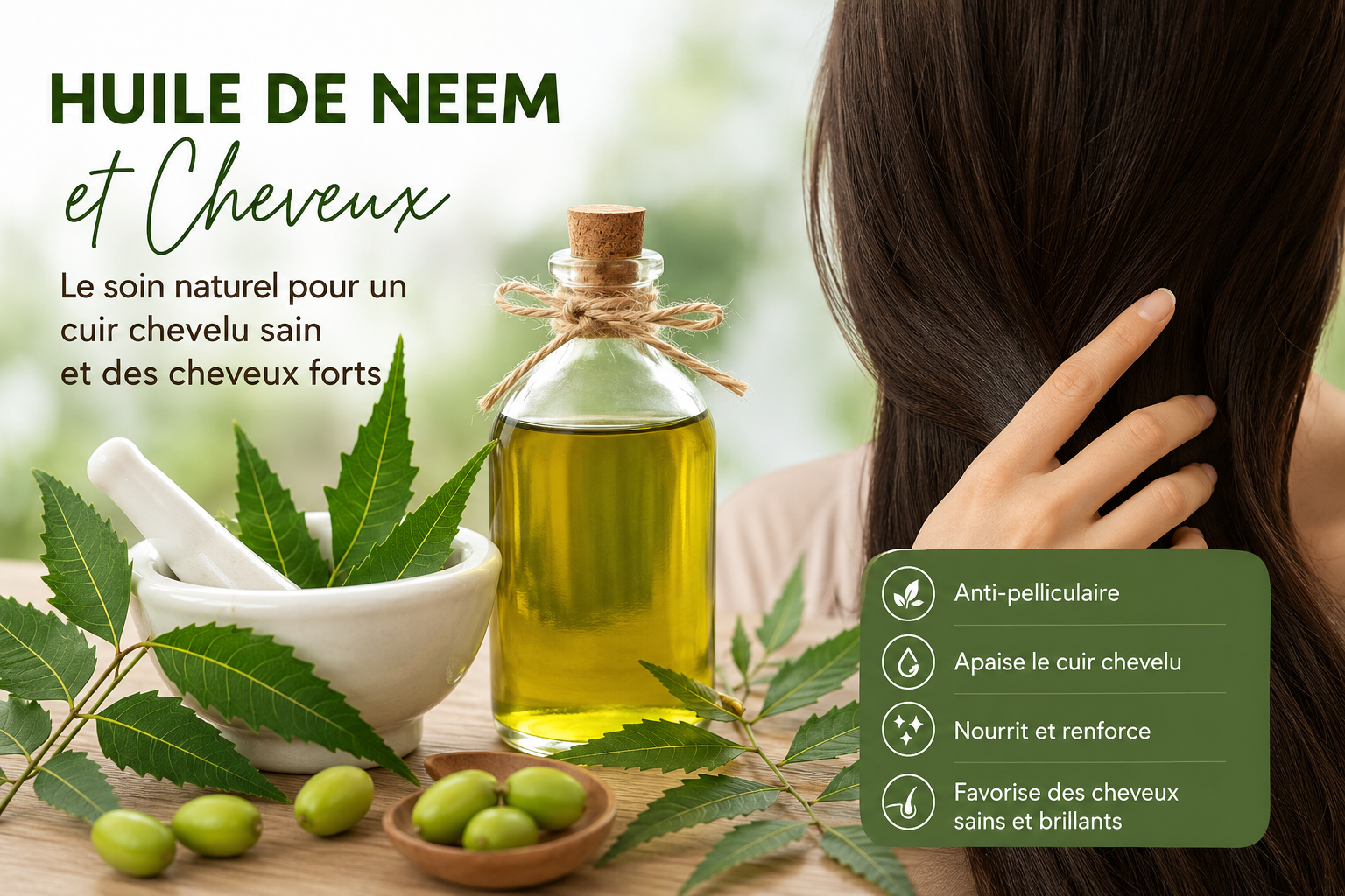 Huile de neem et cheveux : guide pour des cheveux forts et un cuir chevelu sain