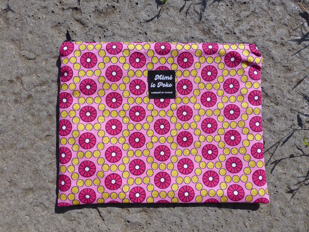 pochette plate 18x22 roues roses et or