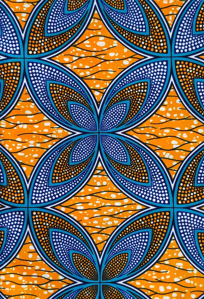 tissu motif orange bleu