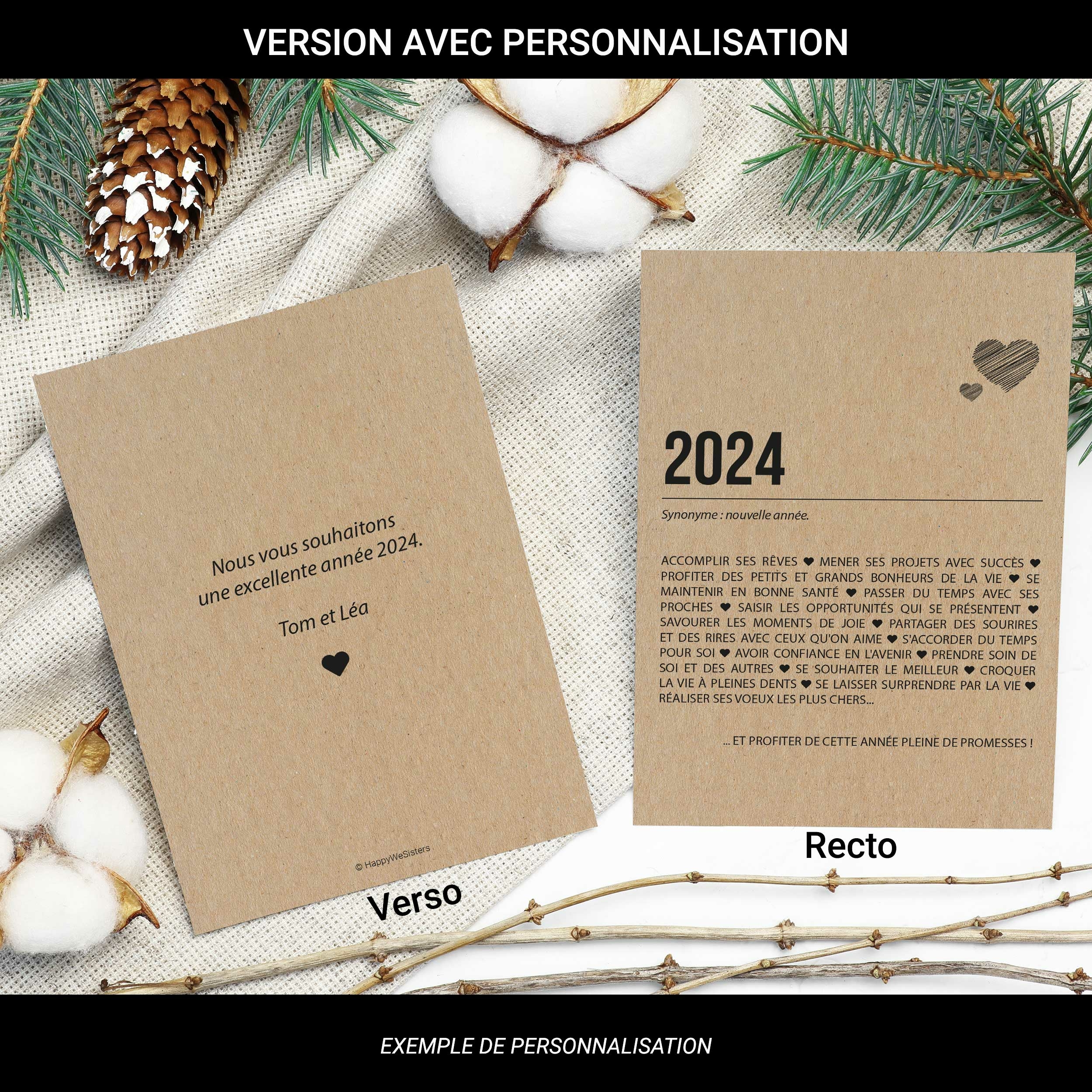 Carte de voeux 2024 personnalisable - CARTES PAR OCCASION/NOËL/NOUVEL AN -  happywesisters