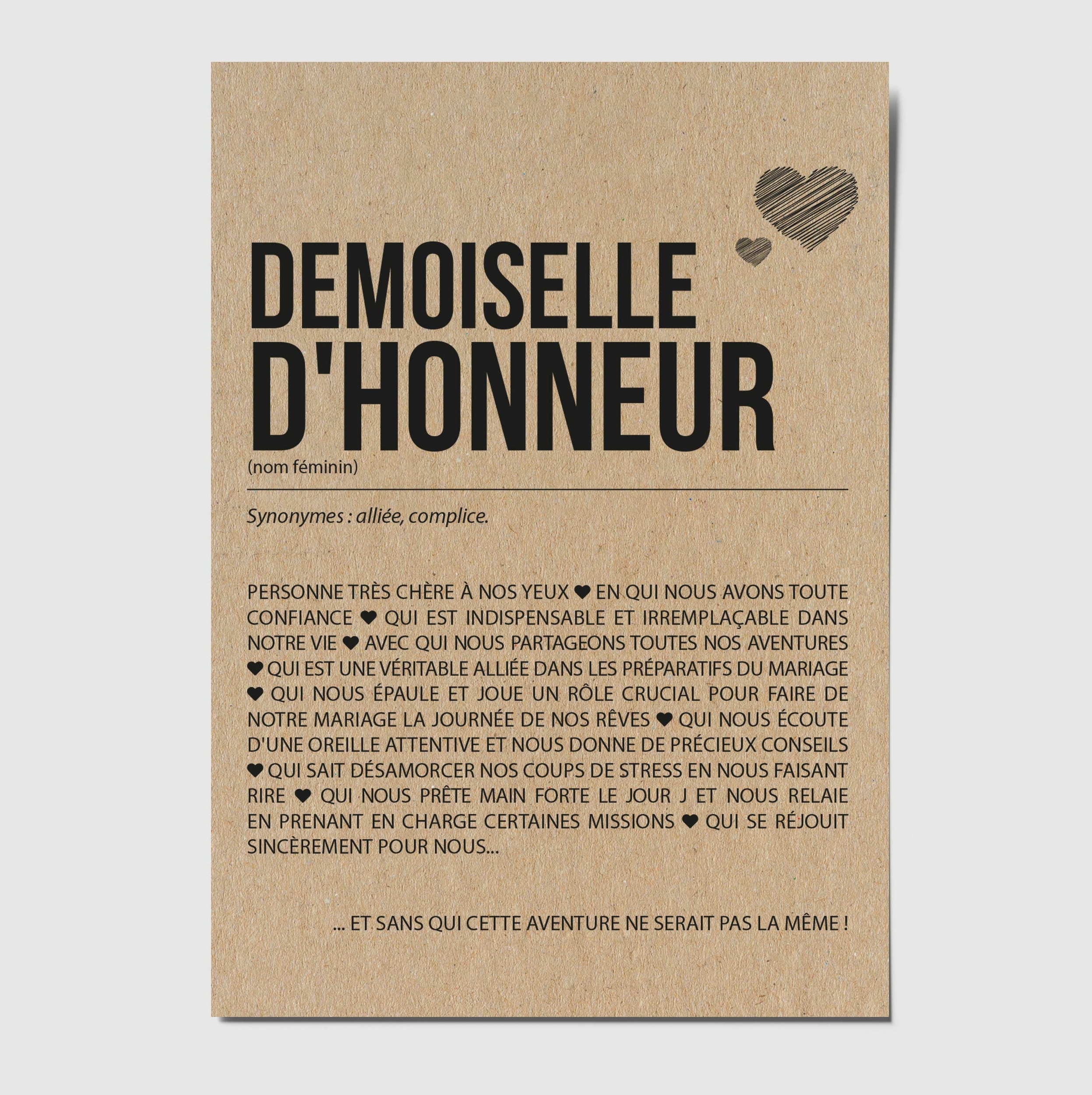 Carte définition Demoiselle d\'honneur personnalisable