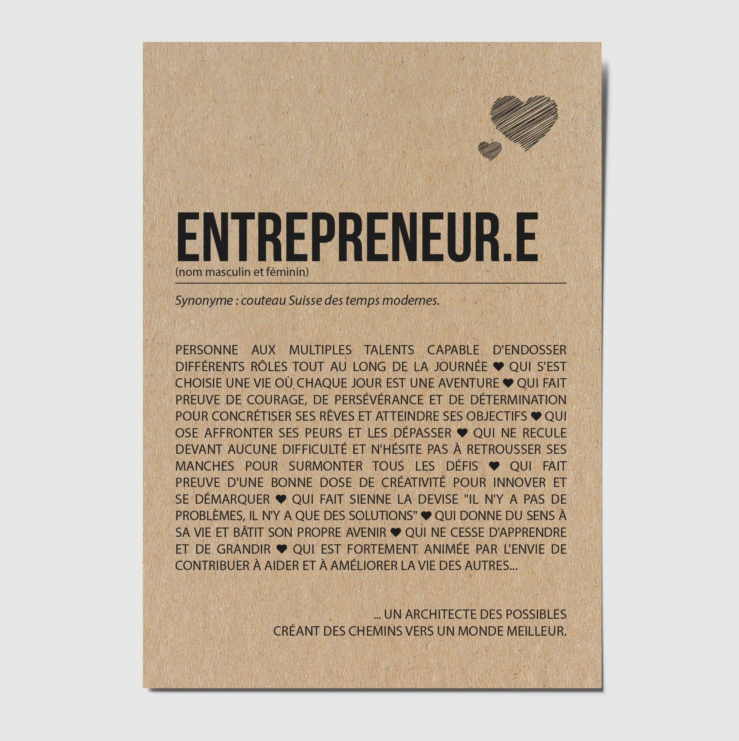 Carte définition entrepreneur personnalisable