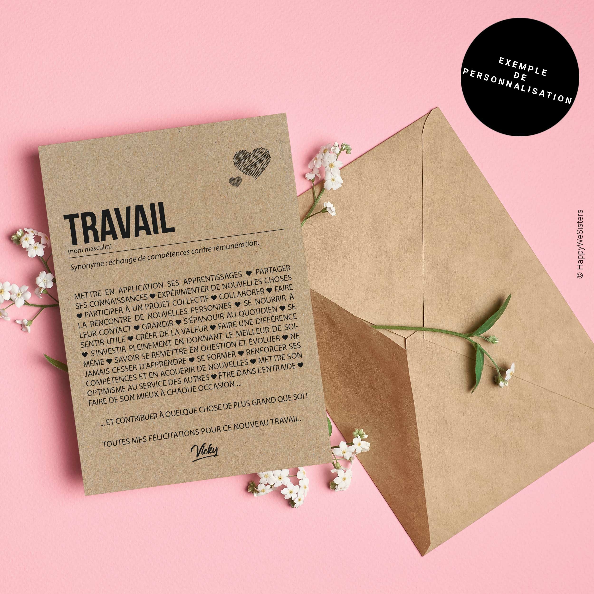 Carte définition travail personnalisable