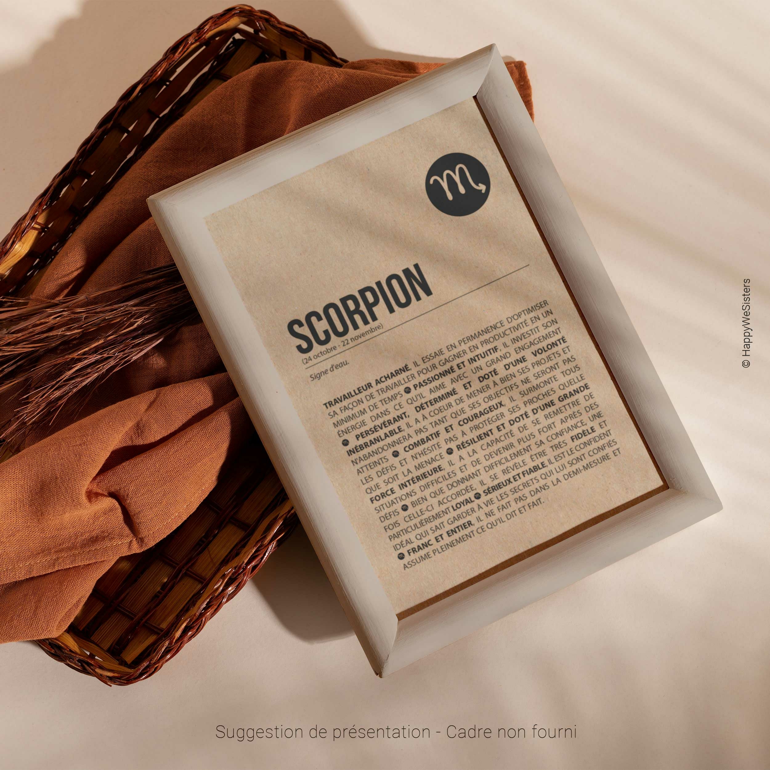 J9449 Carte D'anniversaire Avec Signe Astrologique Scorpion – Personnalité, Personnalité, Pierre, Symbole, Planète, Couleur, Fleurs Et Dates (XL 21,6