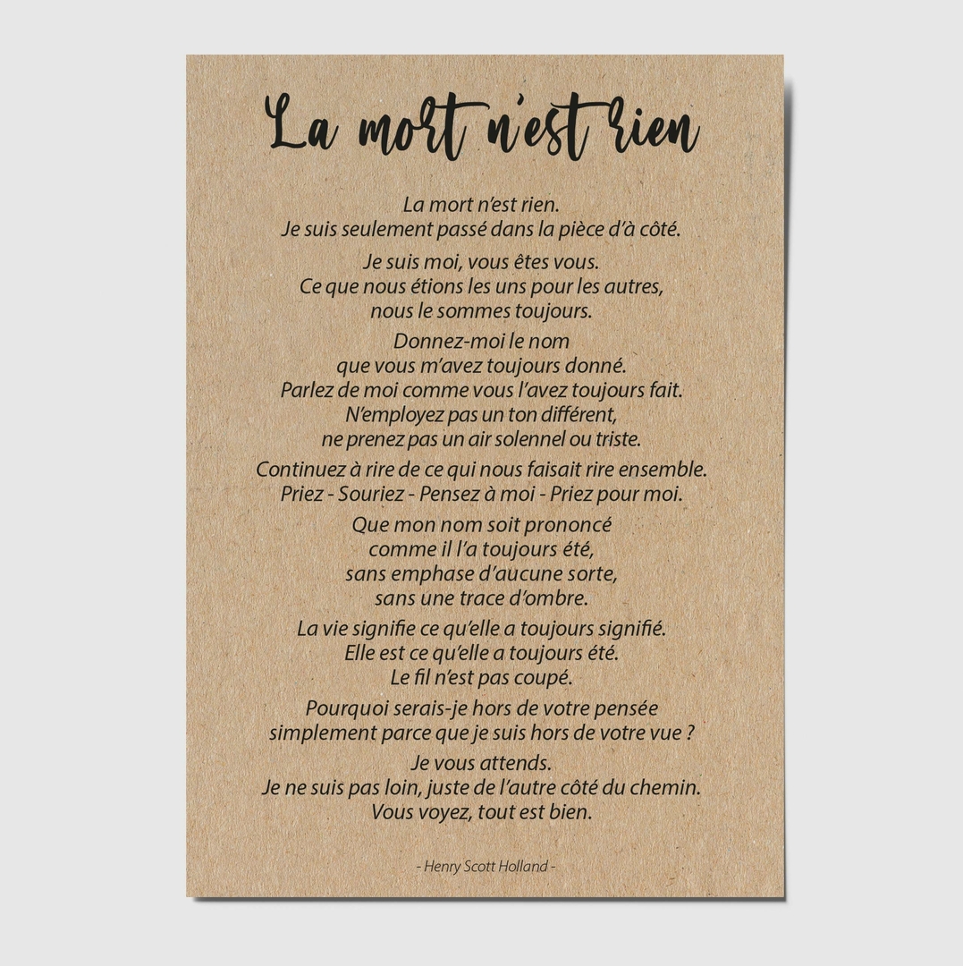 Carte de condoléances poème La mort n