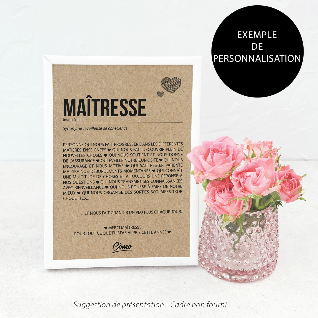Carte définition maîtresse personnalisable happywesisters