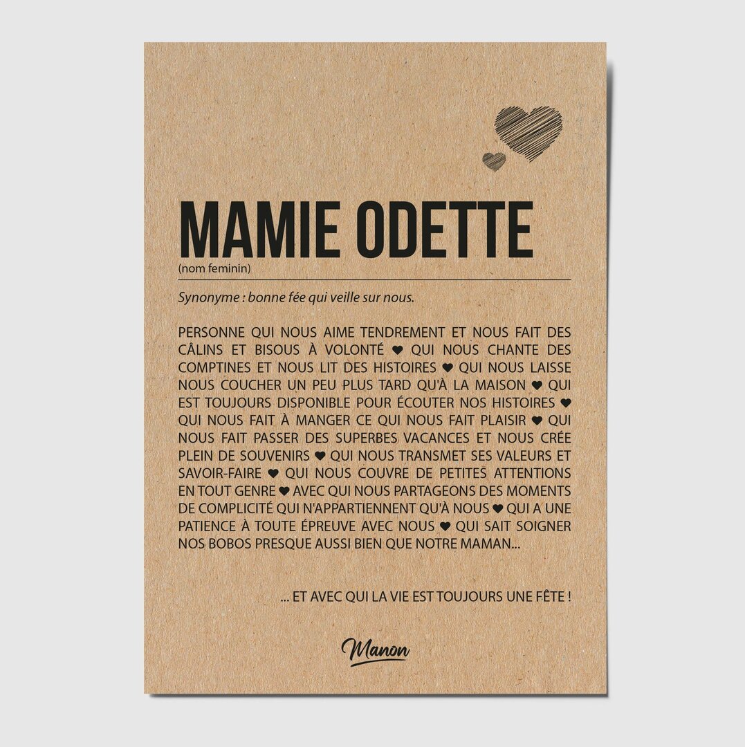 Carte définition grandmère personnalisable