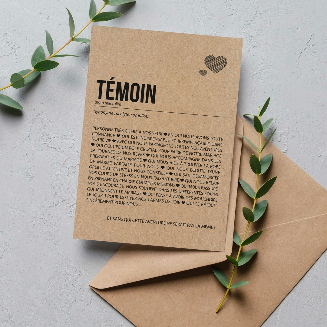 Carte définition témoin personnalisable happywesisters
