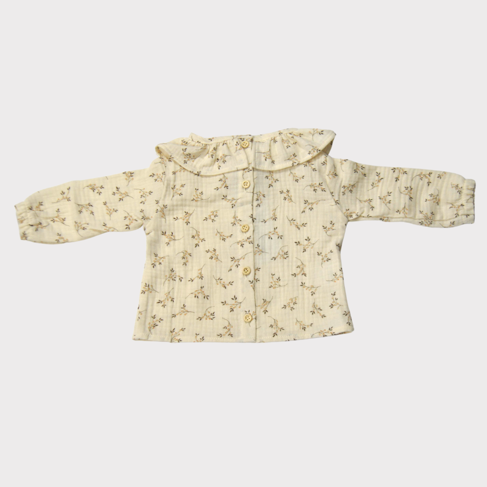 blouse beige fleuris avec col a volant pour bebe