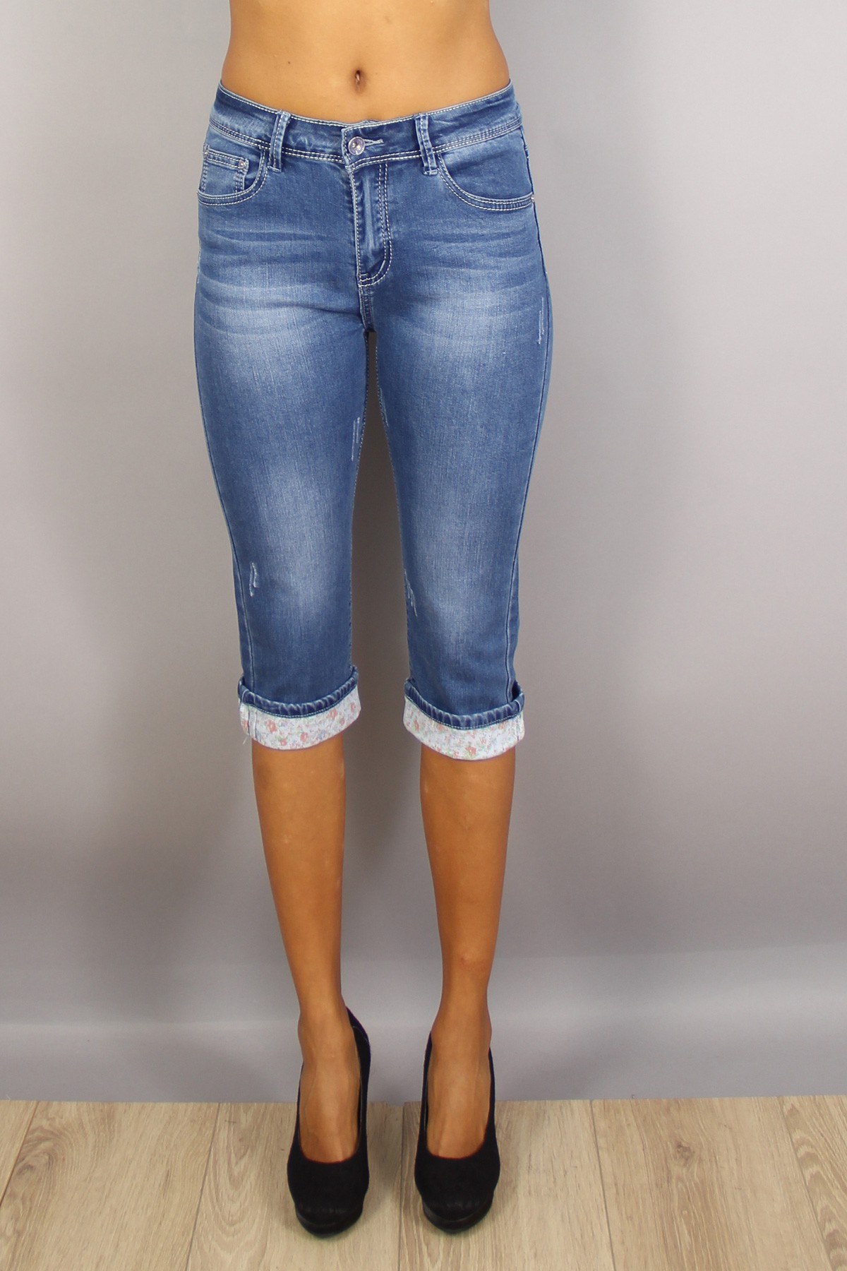 Bermuda jean femme taille haute bleu imprimé Xmax