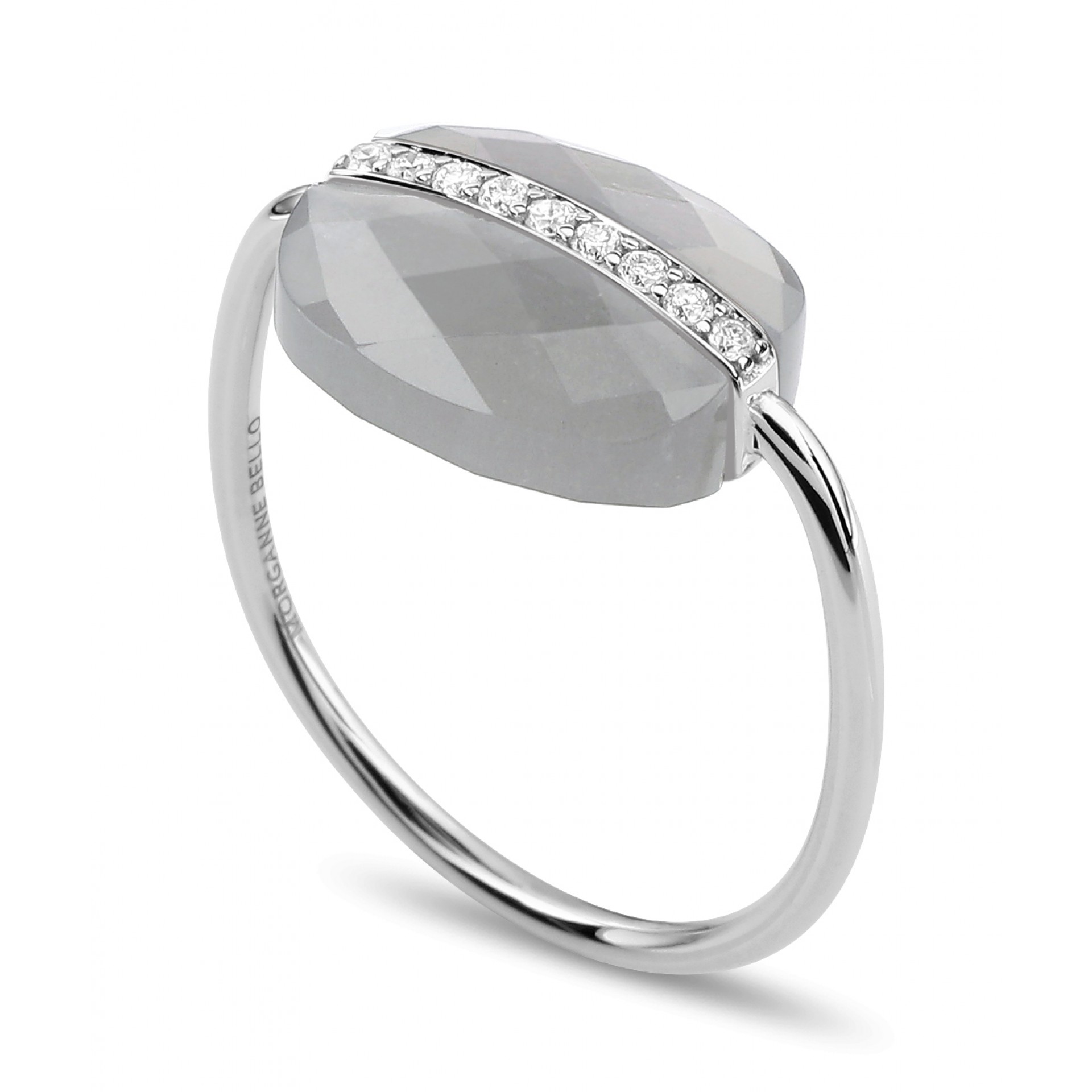 Bague Aurore Diamants Or Blanc Coussin Pierre De Lune Grise