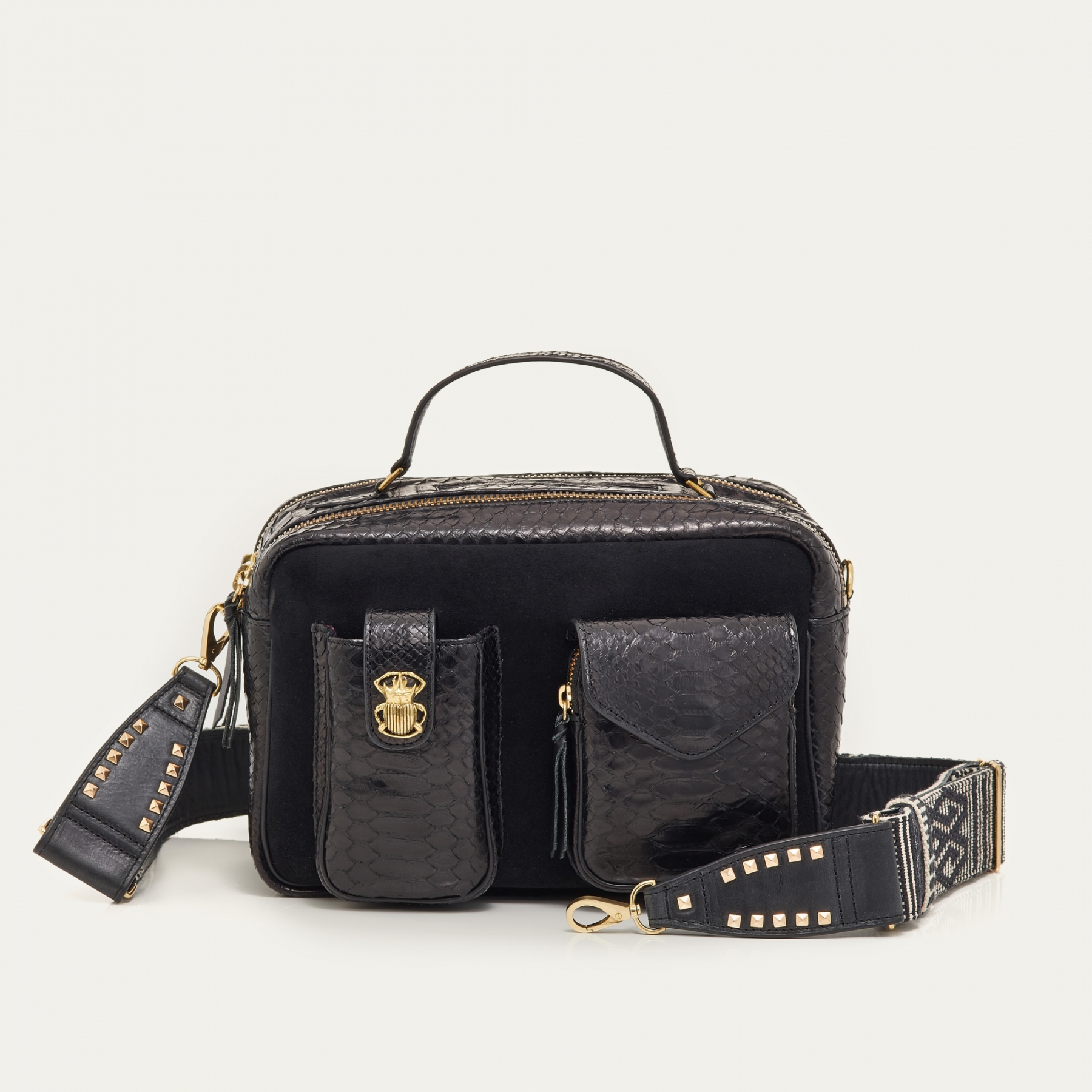 SAC_CLARIS_VIROT_PYTHON_CESAR_CUIR_NOIR_OR