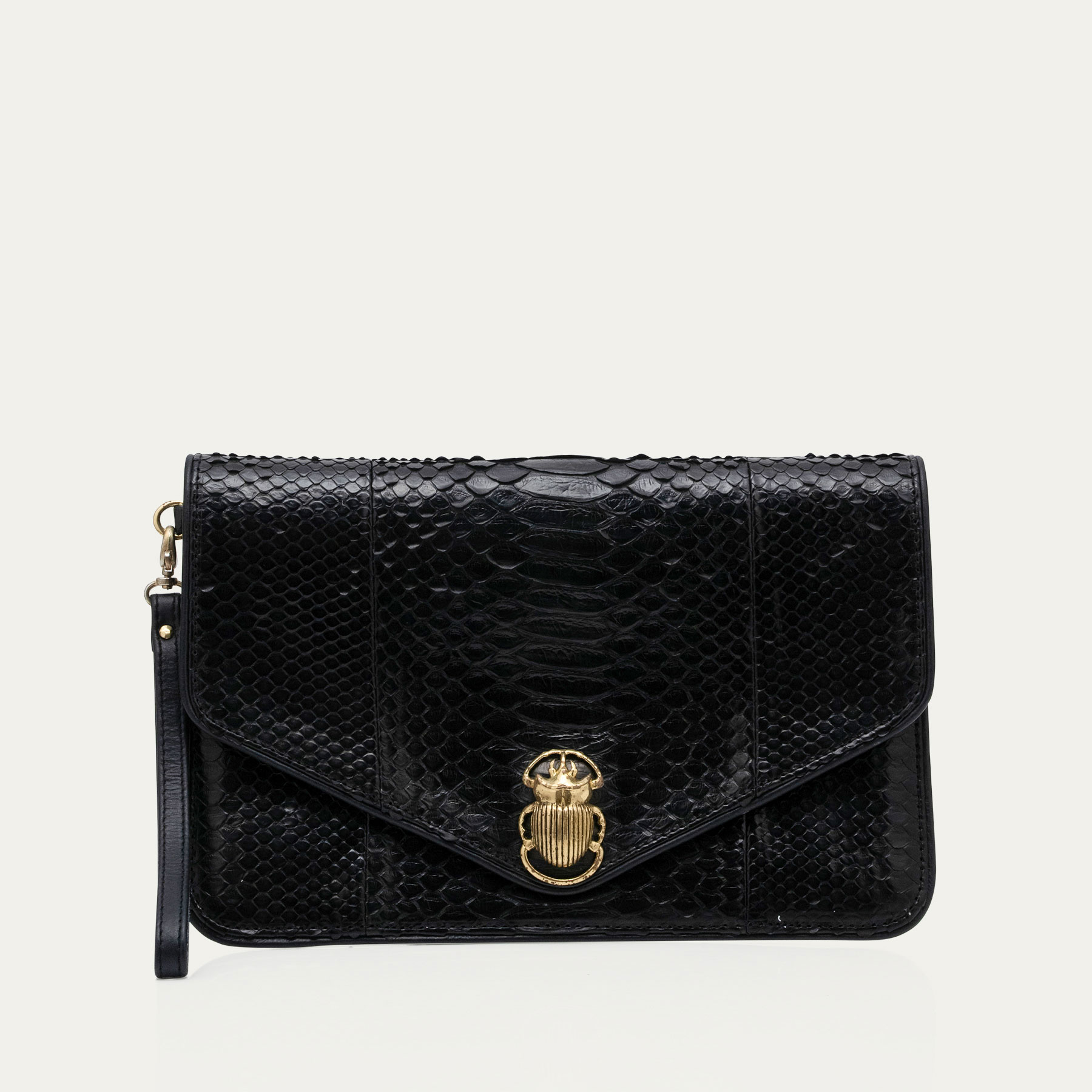 POCHETTE_CLARIS_VIROT_ALICIA_PYTHON_NOIR_OR