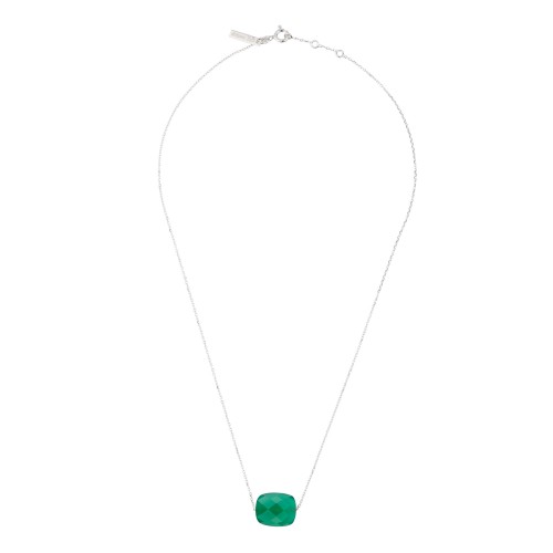 Collier Friandise Or Blanc Coussin Agate Verte