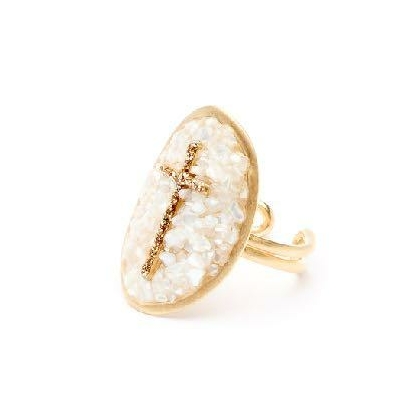 Bague Lakota Email Blanc Nacre Croix Gold XL Bagues femme