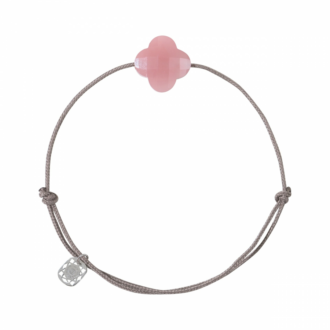 Bracelet amazonite cordon taupe trèfle argent