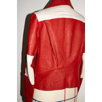 FELICITA-VESTE VINTAGE EN CUIR ROUGE ET EMPIECEMENTS BLANCS-9