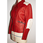 FELICITA-VESTE VINTAGE EN CUIR ROUGE ET EMPIECEMENTS BLANCS-10