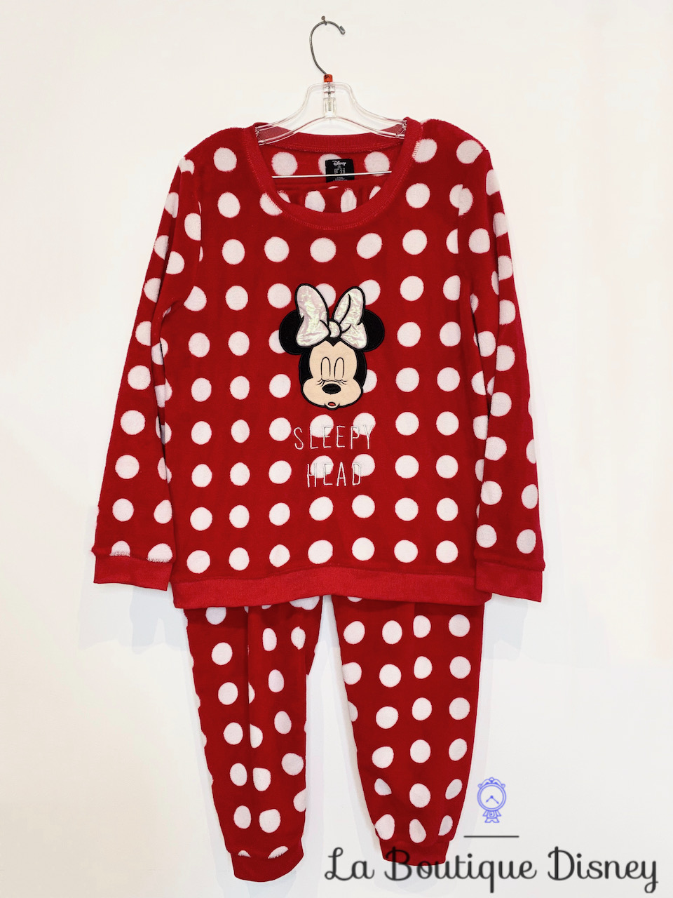 Pyjama Minnie Mouse Disney Love to Lounge taille M polaire pilou rouge blanc Sleepy Head