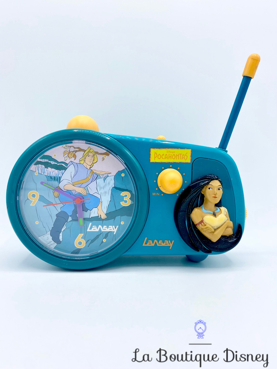 Radio Réveil Pocahontas Disney Lansay vintage John Smith horloge bleu