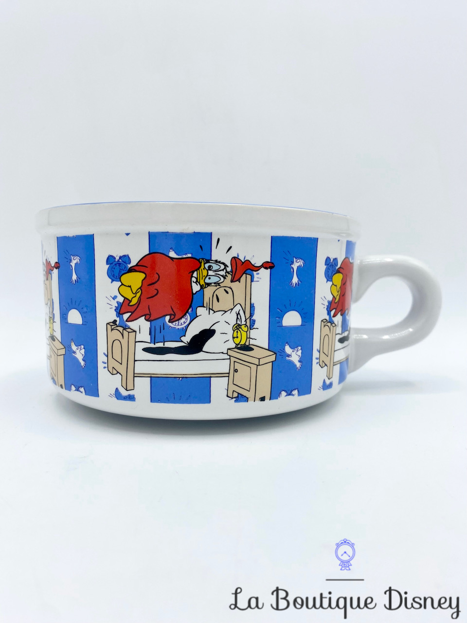Bol Donald Duck Disney tasse mug blanc bleu rayures lit réveil
