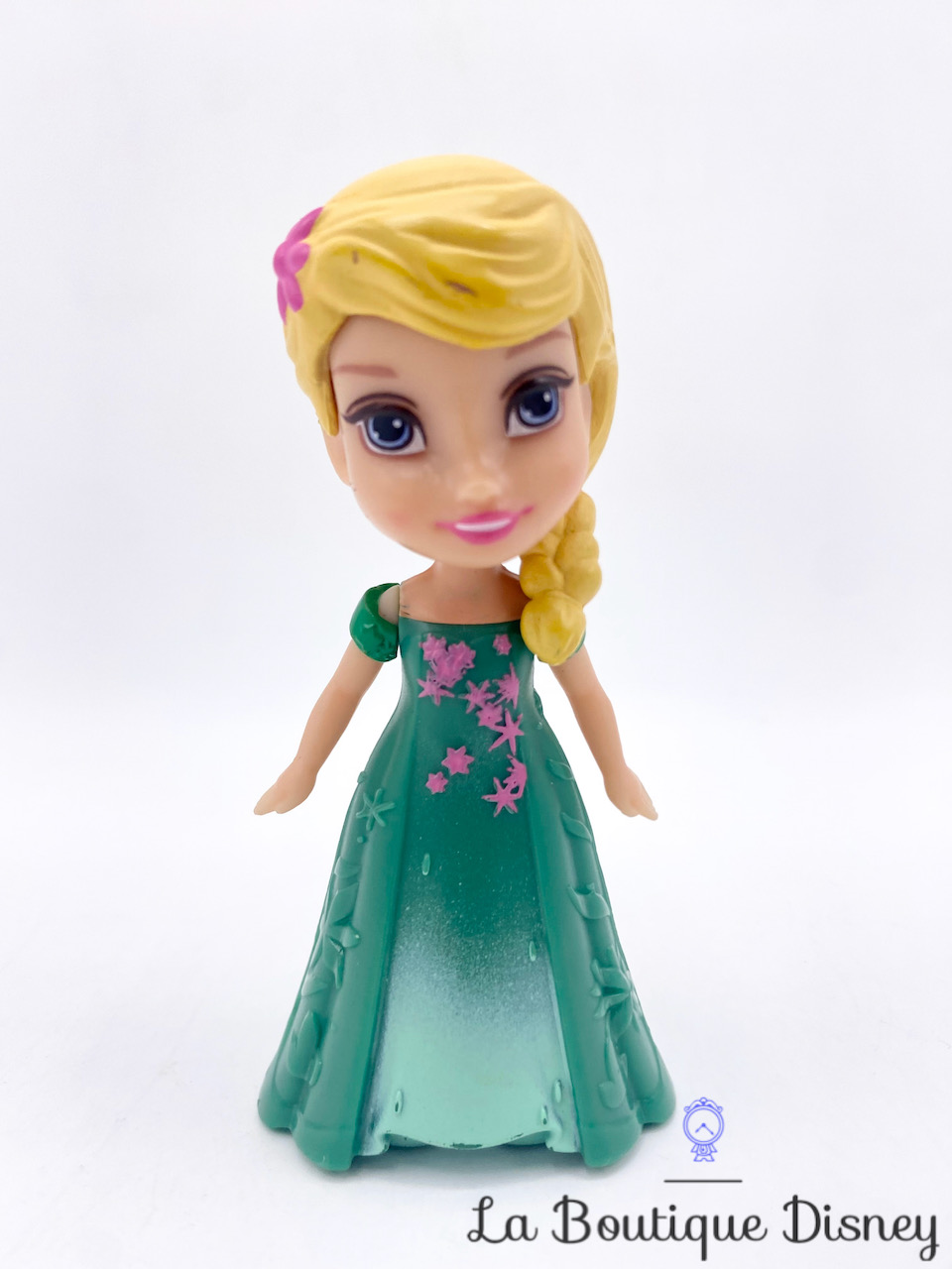 Figurine Mini Poupée Princesse Elsa La reine de Neiges Une fête givrée Disney Jakks Pacific robe verte 8 cm