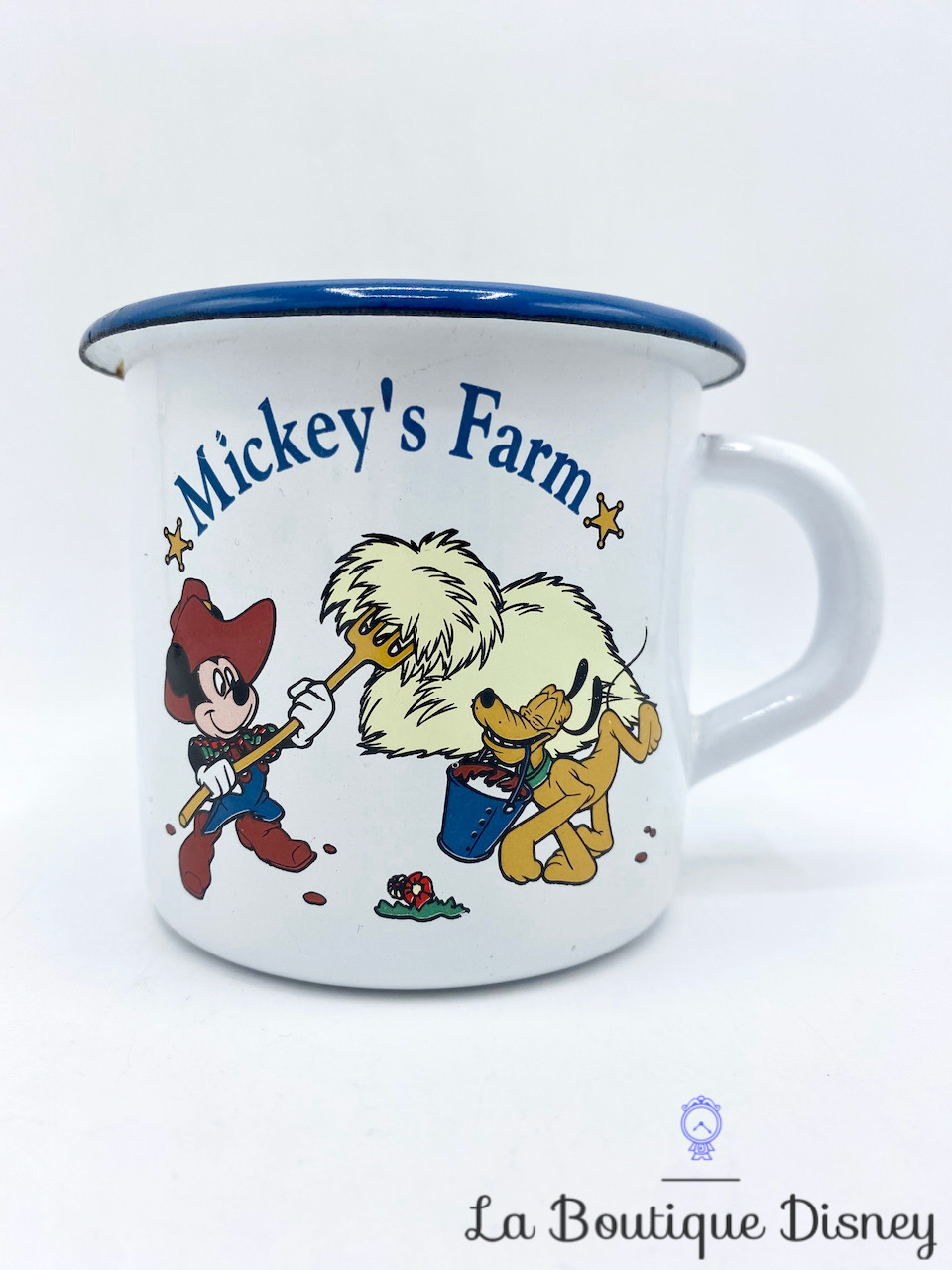 Tasse Mickey\'s Farm Pluto Disneyland Paris mug Disney vintage métal émaillé
