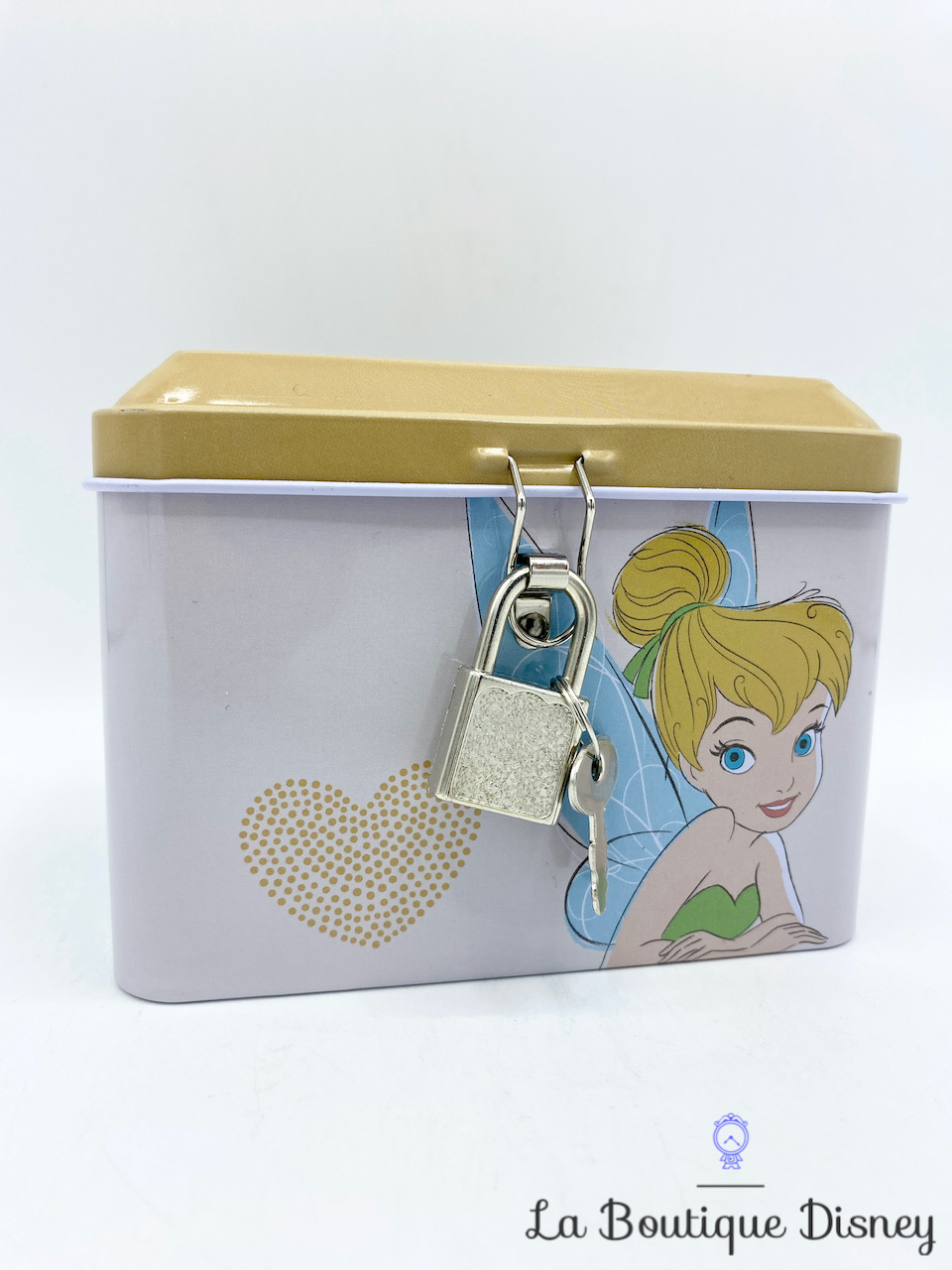 Tirelire métal Fée Clochette Disney WO Products Peter Pan Tinker Bell boite coffre rose cadenas