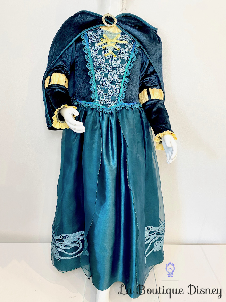 Déguisement Mérida Rebelle Disneyland Paris Disney taille 8 ans robe princesse bleu vert cape