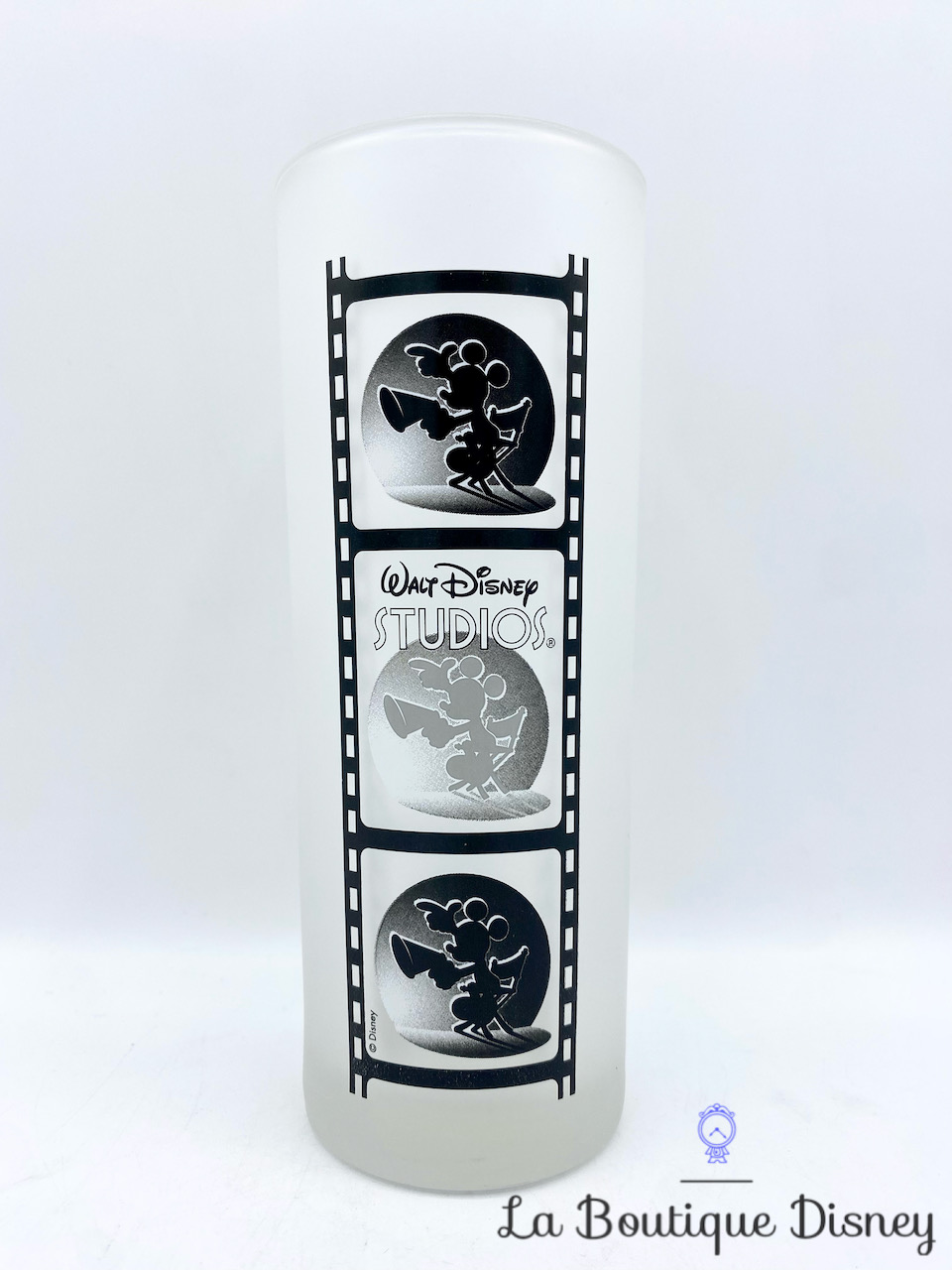 Verre Mickey Mouse Walt Disney Studios Disneyland Paris cinéma mégaphone noir blanc