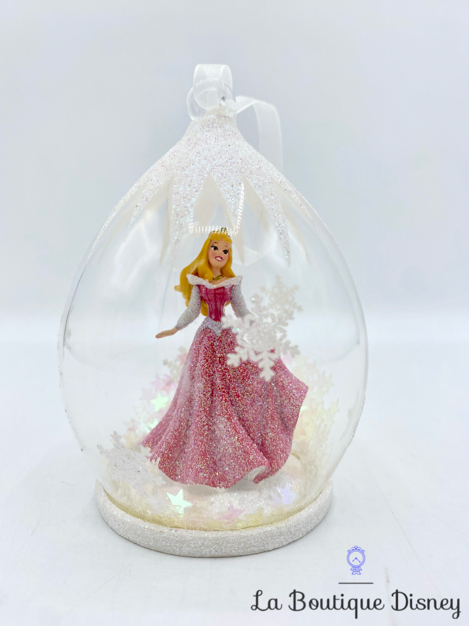 Boule Noël Aurore neige La Belle au Bois Dormant Disney princesse ornement suspension verre